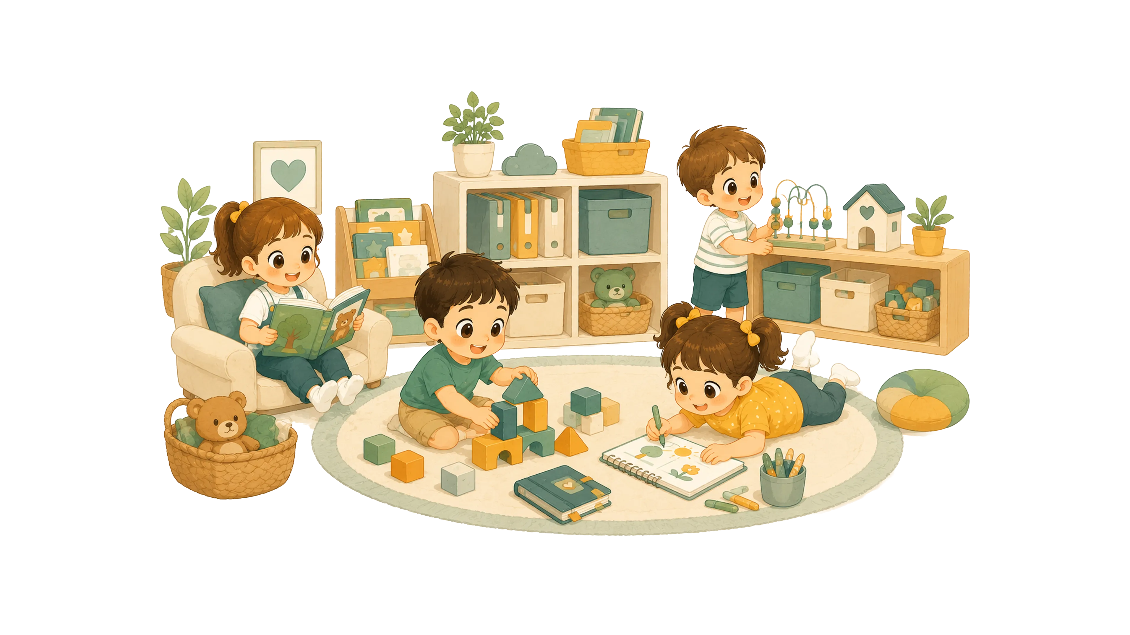 Organized home-based child care program with daily routines